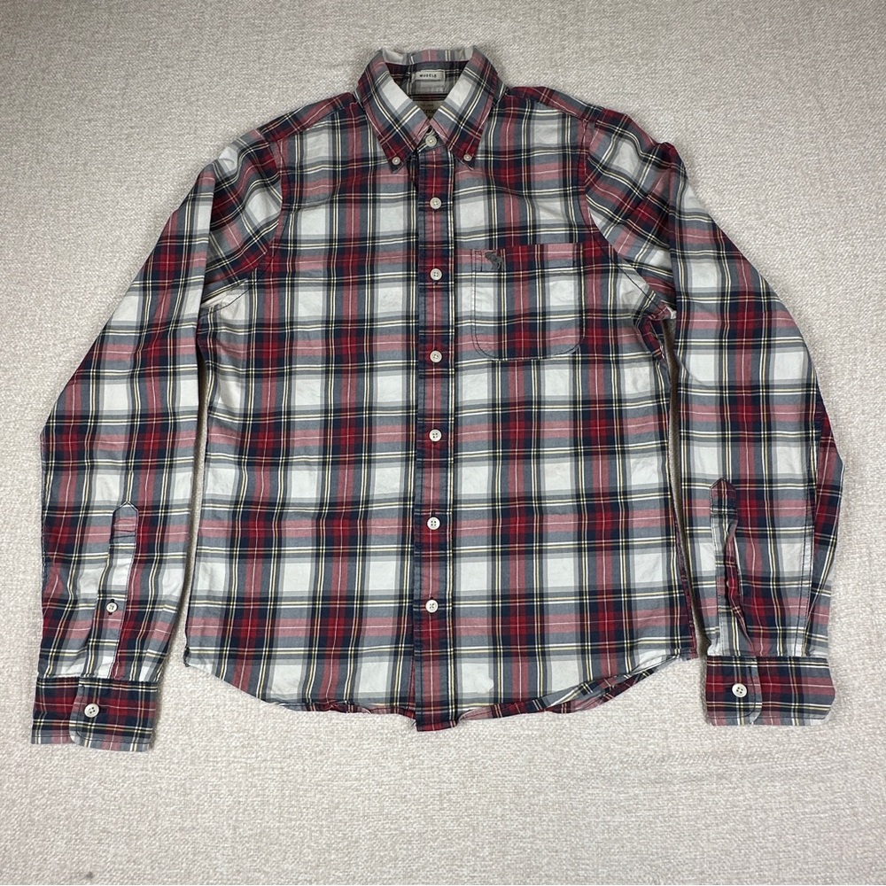 Abercrombie & Fitch Plaid Button Up Shirt Mens Red White Long Sleeve Casual
